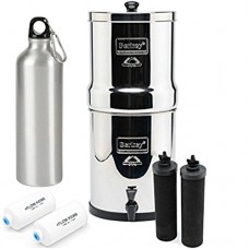 Big Berkey Water Filter System 2.25 Gallon with 2 Black Berkey Purifiers and 2 Fluoride Filters and Aluminum Sports Bottle 25 Ounce - B071NHM3TQ